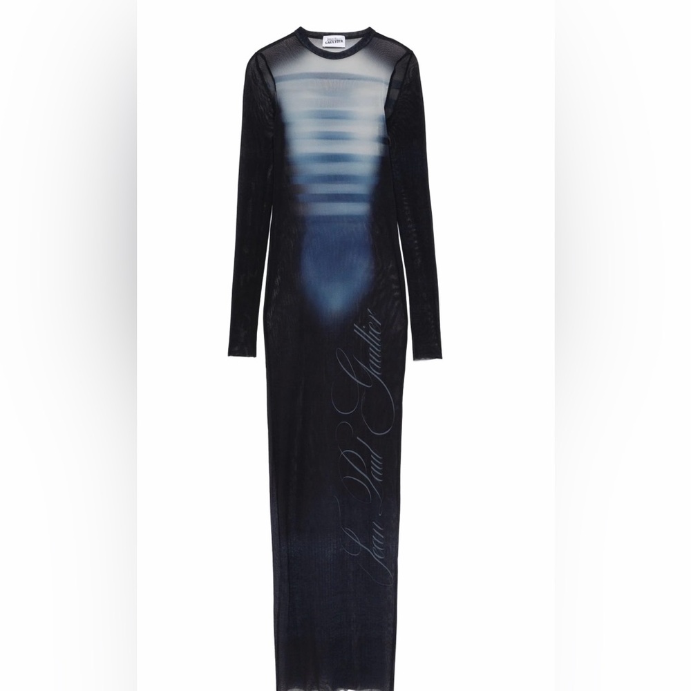Jean Paul Gaultier Sheer Black and Blue Long Sleeve Dress